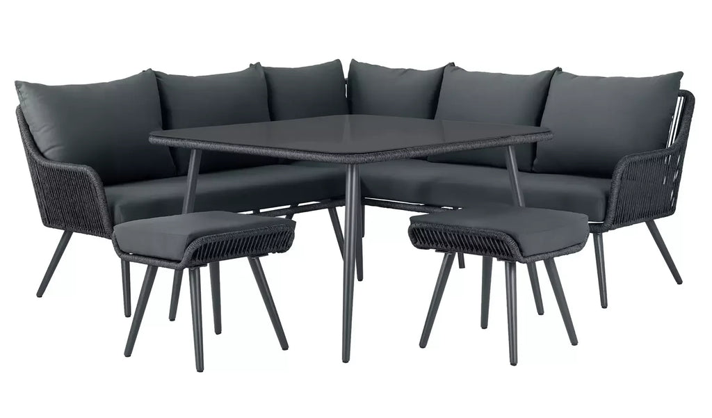 Virasat Outdoor Sofa Set 5 Seater, 2 ottoman and 1 Center Table Set (Black) Braided & Rope-VIRASAT FURNITURE & FURNISHING
