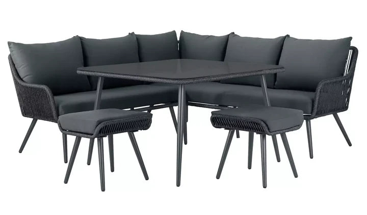 VIRASAT FURNITURE OUTDOOR ROPE SOFA SET 6-SEATER WITH 2 OTTOMANS & CENTER TABLE (TAN)