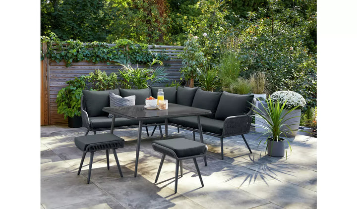 Virasat RETO Outdoor Sofa Set 5 Seater , 2 ottoman and 1 Center Table Set (Black) Braided & Rope