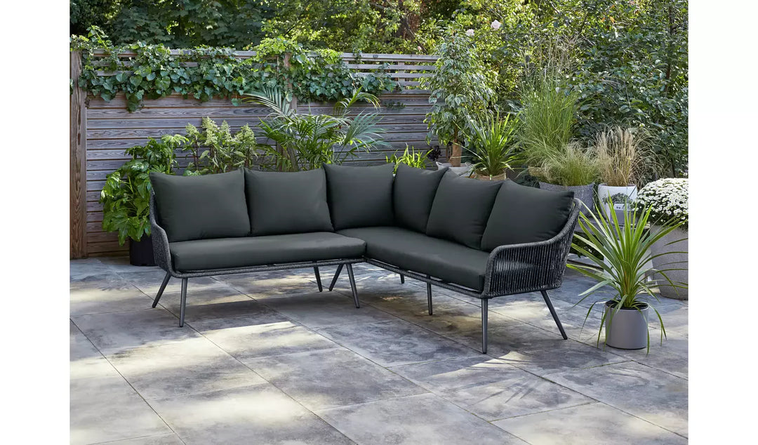 Virasat RETO Outdoor Sofa Set 5 Seater , 2 ottoman and 1 Center Table Set (Black) Braided & Rope