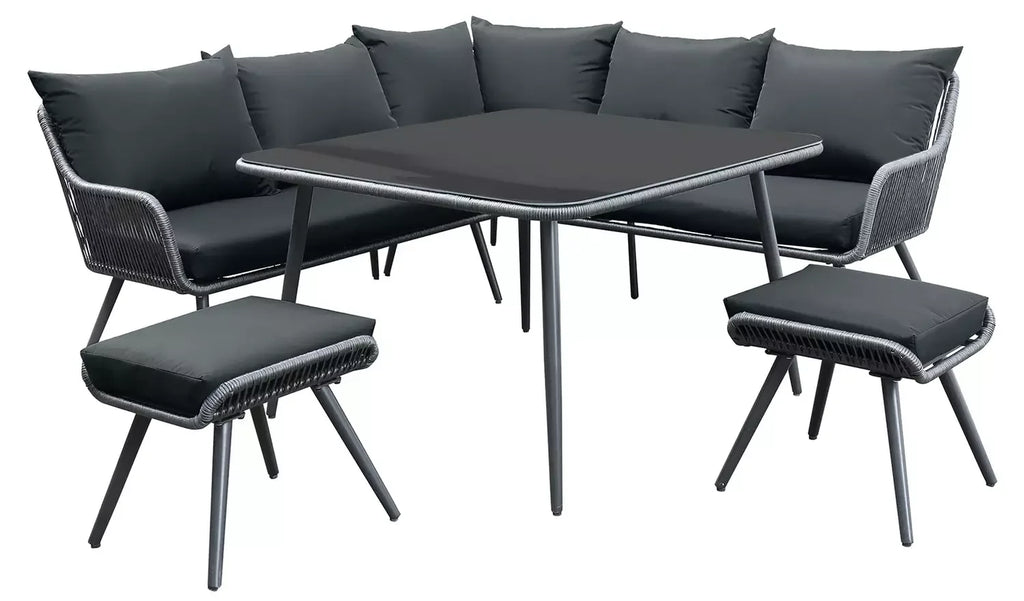 Virasat Outdoor Sofa Set 5 Seater, 2 ottoman and 1 Center Table Set (Black) Braided & Rope-VIRASAT FURNITURE & FURNISHING
