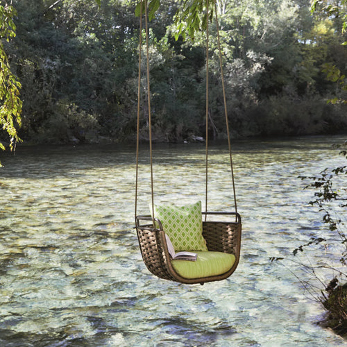 VIRASAT FURNITURE GRECO SINGLE SEATER HANGING SWING WITHOUT STAND FOR BALCONY & GARDEN SWING (BROWN) BRAIDED & ROPE