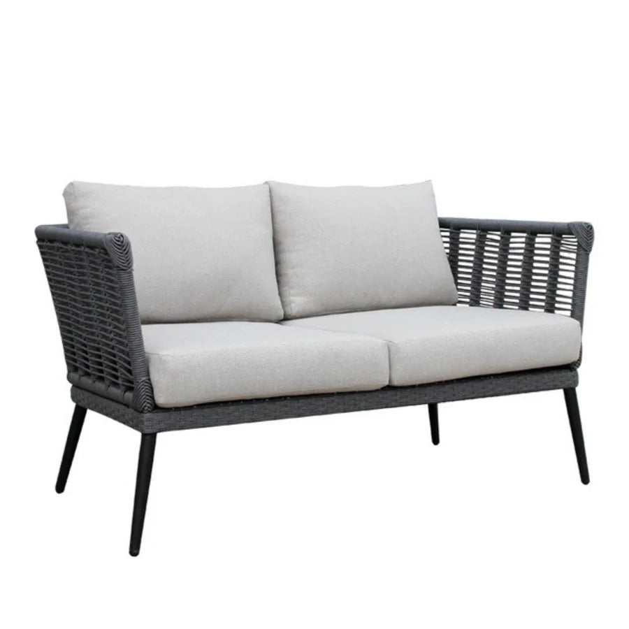 VIRASAT FURNITURE OUTDOOR GREY ROPE SOFA SET 7-SEATER WITH GLASS TOP CENTER TABLE