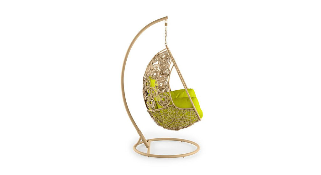 Virasat Single Seater Hanging Swing With Stand For Balcony, Garden Swing (Honey)-VIRASAT FURNITURE & FURNISHING