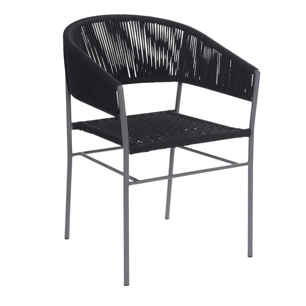 VIRASAT FURNITURE 3-Piece Black Rope Outdoor Patio Set with Cushions & Center Table