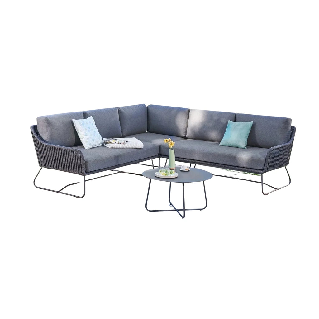 VIRASAT FURNITURE L-SHAPE OUTDOOR ROPE SOFA SET 6-SEATER WITH CENTER TABLE (GREY)