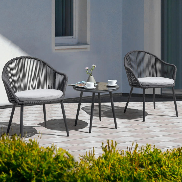 Virasat Conti Outdoor Patio Seating Set 2 Chairs and 1 Table Set (Grey) Braided & Rope