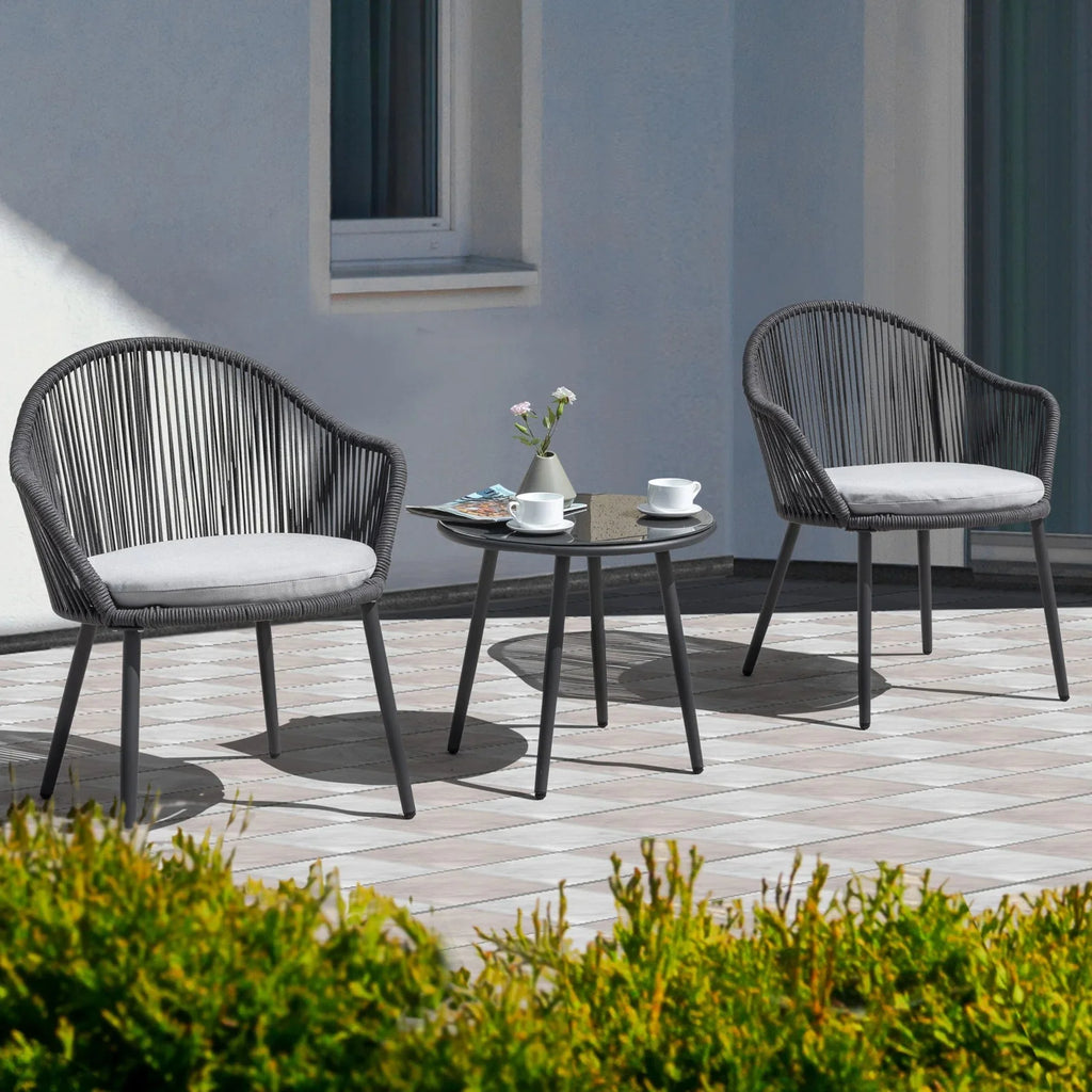 Virasat Outdoor Patio Seating Set 2 Chairs and 1 Table Set (Grey) Braided & Rope-VIRASAT FURNITURE & FURNISHING