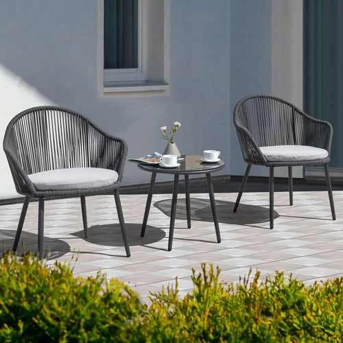 Virasat Outdoor Patio Seating Set 2 Chairs and 1 Table Set (Grey) Braided & Rope-VIRASAT FURNITURE & FURNISHING