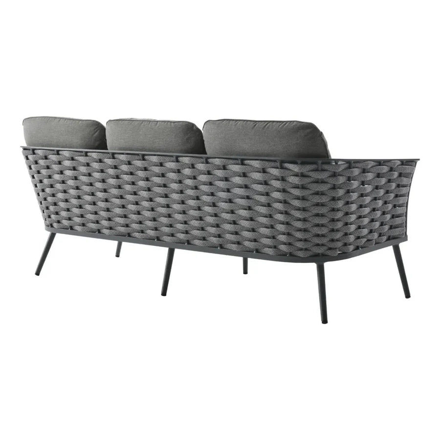 VIRASAT FURNITURE 4 PIECE OUTDOOR ROPE SOFA SET WITH WOODEN TOP TABLE (GREY)