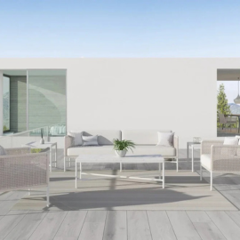 Virasat Outdoor Garden Balcony Sofa Set 2 Seater and 2 Single Seater With 1 Center Table Set, Braid & Rope (White + Beige)