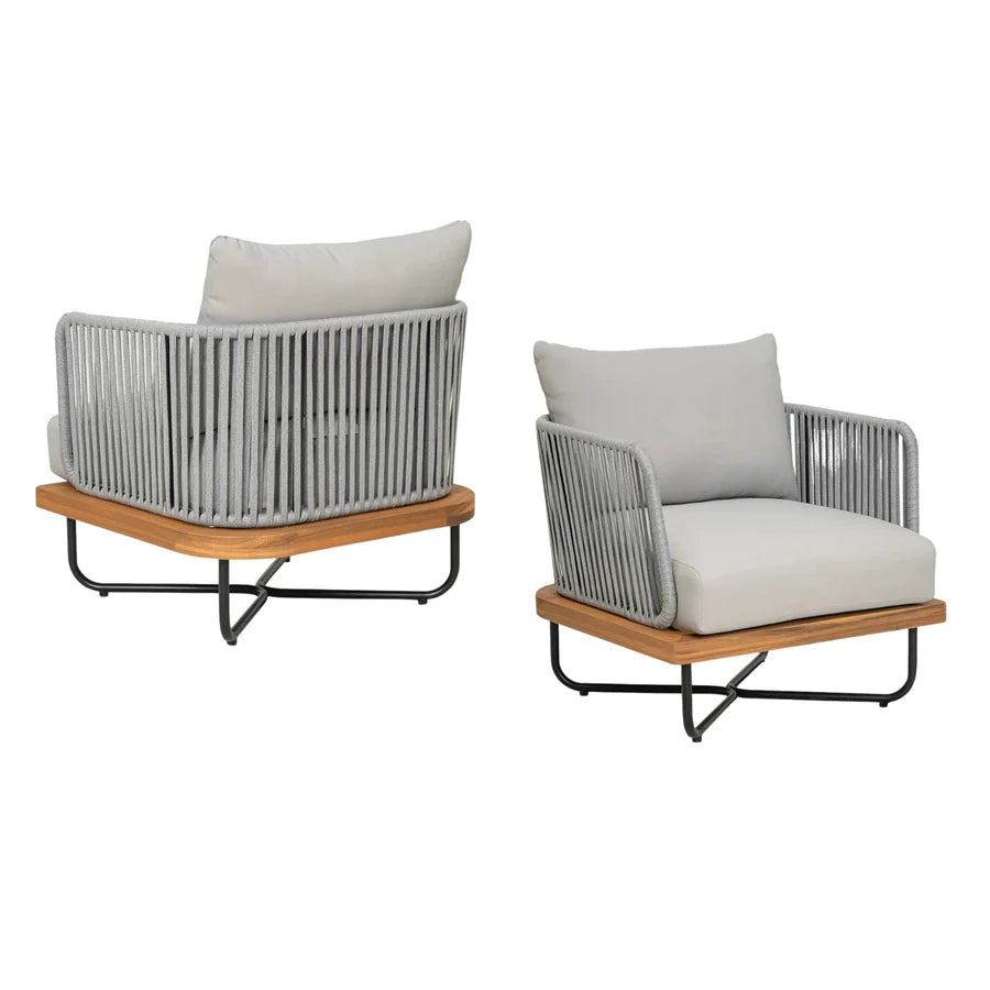 VIRASAT FURNITURE OUTDOOR 6-PIECE ROPE WOVEN CONVERSATION SOFA SET WITH WOODEN TOP TABLE (GREY)
