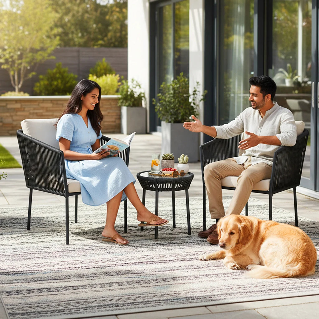 VIRASAT FURNITURE Outdoor Rope 3-Piece Patio Sofa Set (Grey & Off-White)