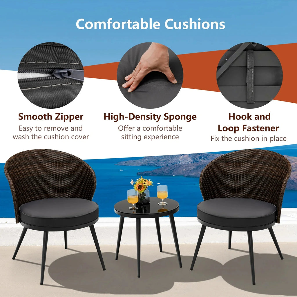 Virasat Outdoor Patio Seating Set 2 Chairs and 1 Table Set (Black + Brown)-VIRASAT FURNITURE & FURNISHING