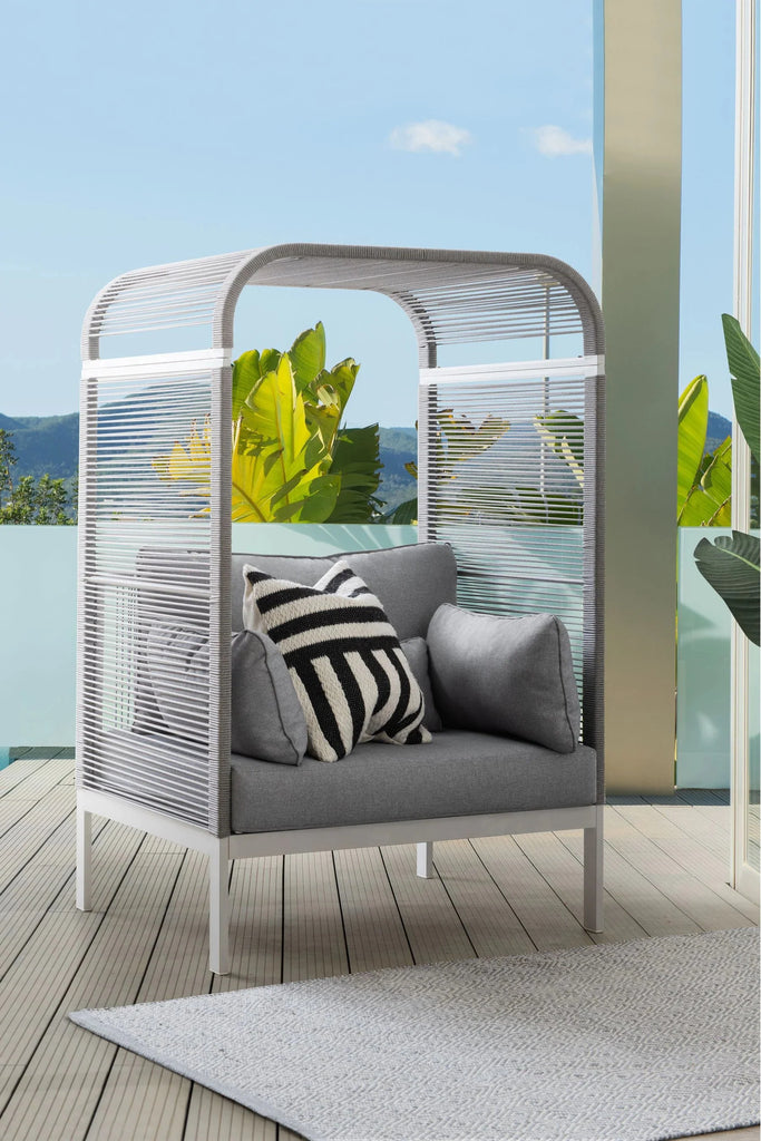 Virasat Outdoor Poolside Sunbed With Cushion Daybed (Grey) Braided &amp; Rope-VIRASAT FURNITURE & FURNISHING