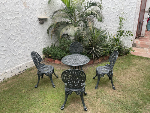 Virasat Cast Aluminium Garden Patio Seating 4 Chair and 1 Table Set (Black)-VIRASAT FURNITURE & FURNISHING