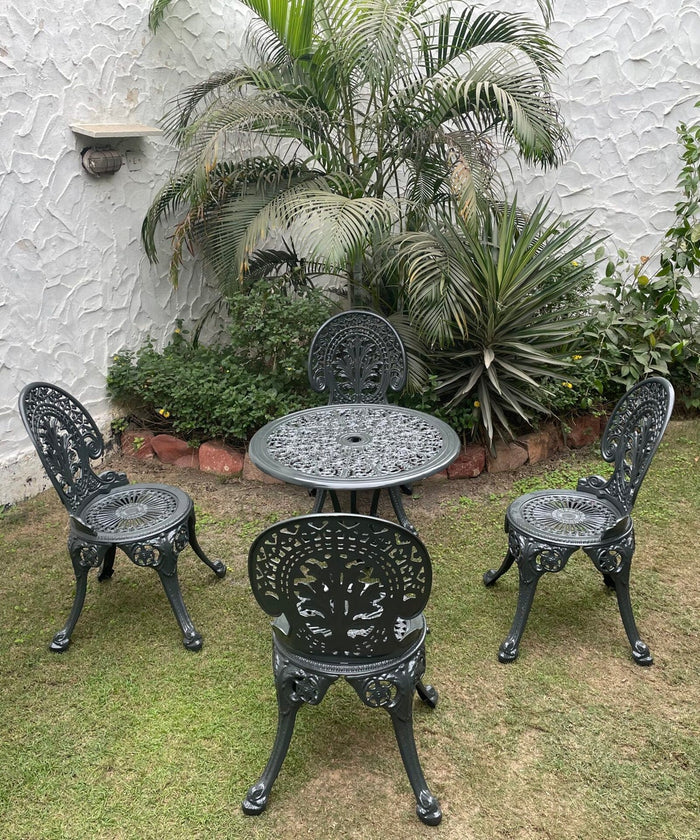 Virasat Cast Aluminium Garden Patio Seating 4 Chair and 1 Table Set (Black)-VIRASAT FURNITURE & FURNISHING