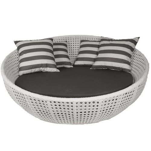 VirasatOutdoor Poolside Sunbed With Cushion Daybed (White)-VIRASAT FURNITURE & FURNISHING