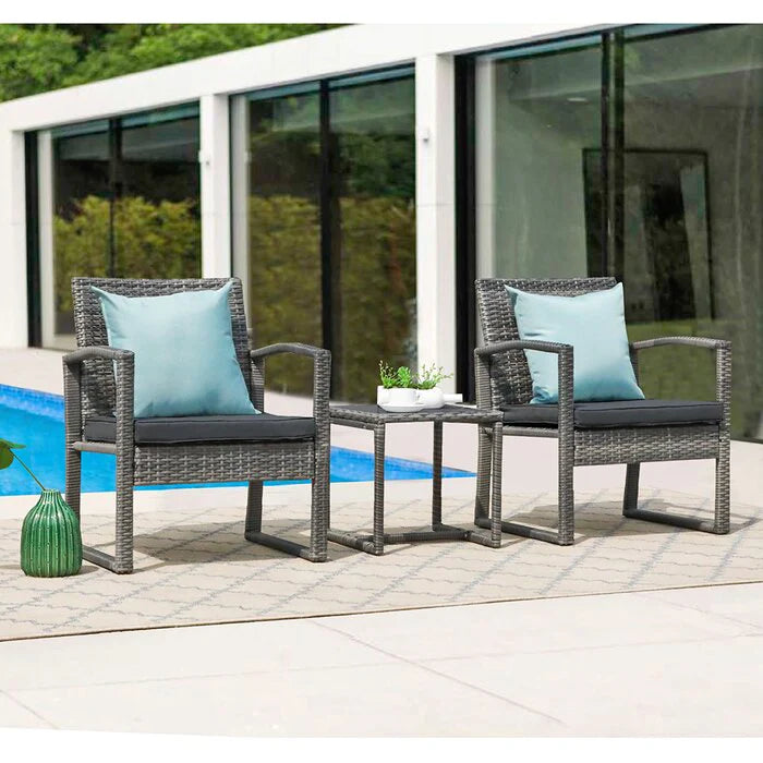 Virasat Outdoor Patio Seating Set 2 Chairs 1 Table Grey-VIRASAT FURNITURE & FURNISHING