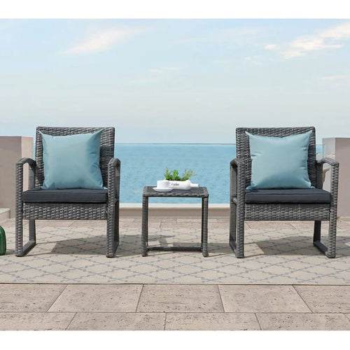 Virasat Outdoor Patio Seating Set 2 Chairs 1 Table Grey-VIRASAT FURNITURE & FURNISHING
