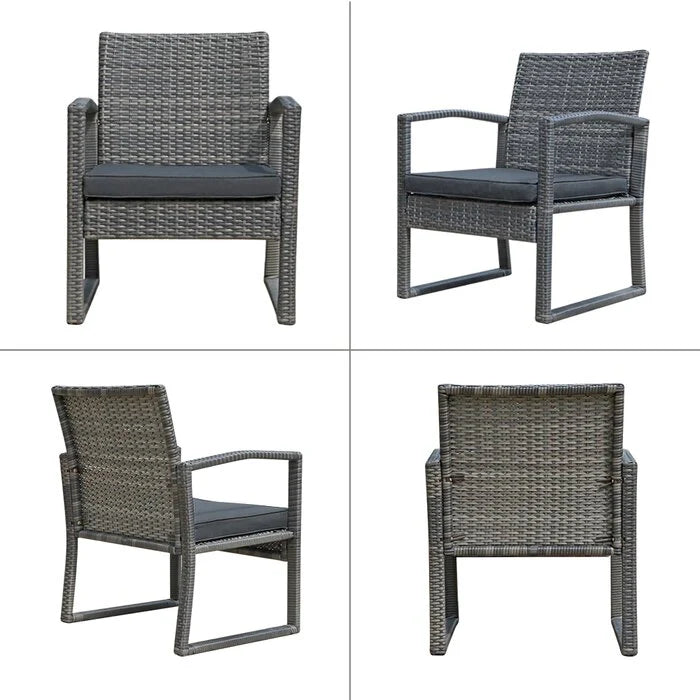 Virasat Outdoor Patio Seating Set 2 Chairs 1 Table Grey-VIRASAT FURNITURE & FURNISHING