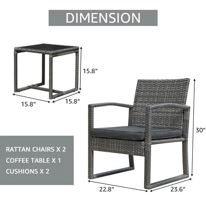 Virasat Outdoor Patio Seating Set 2 Chairs 1 Table Grey-VIRASAT FURNITURE & FURNISHING