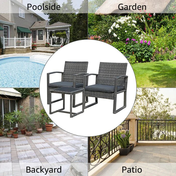 Virasat Outdoor Patio Seating Set 2 Chairs 1 Table Grey-VIRASAT FURNITURE & FURNISHING