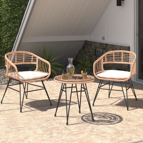 Virasat Outdoor Patio Seating Set 2 Chairs and 1 Table Set (Honey)-VIRASAT FURNITURE & FURNISHING