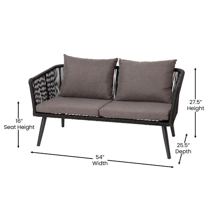Virasat Outdoor Sofa Set 2 Seater, 2 Single Seater and 1 Center Table, Braid & Rope (Black)-VIRASAT FURNITURE & FURNISHING