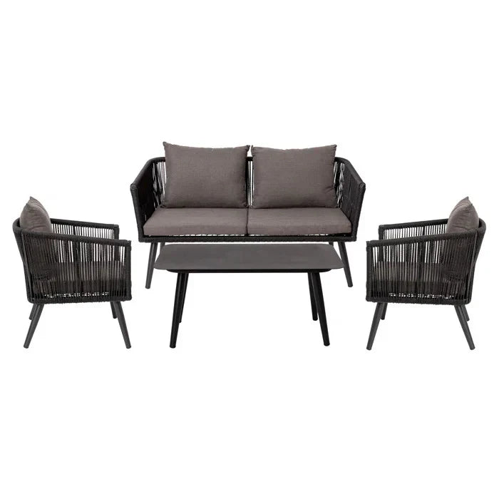 Virasat Outdoor Sofa Set 2 Seater, 2 Single Seater and 1 Center Table, Braid & Rope (Black)-VIRASAT FURNITURE & FURNISHING