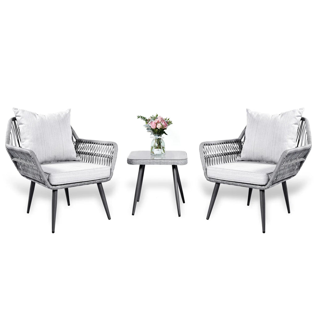 Virasat Outdoor Patio Seating Set 2 Chairs and 1 Table Set (Grey) Braided & Rope-VIRASAT FURNITURE & FURNISHING