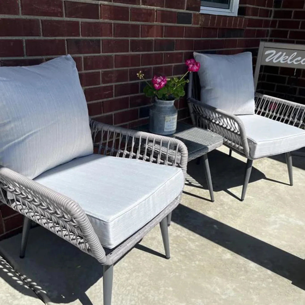 Virasat Outdoor Patio Seating Set 2 Chairs and 1 Table Set (Grey) Braided & Rope-VIRASAT FURNITURE & FURNISHING
