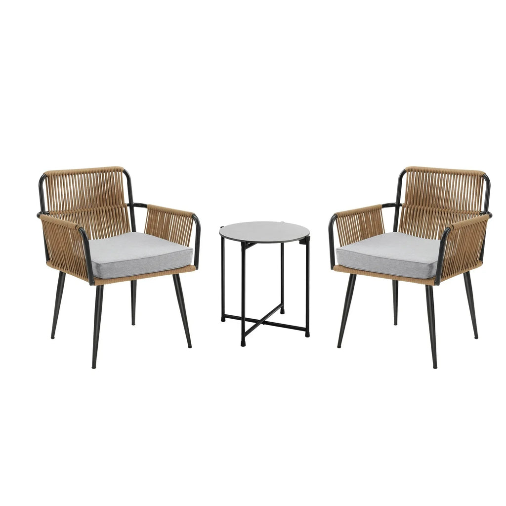 Virasat Outdoor Patio Seating Set 2 Chairs and 1 Table Set (Tan) Braided & Rop-VIRASAT FURNITURE & FURNISHING