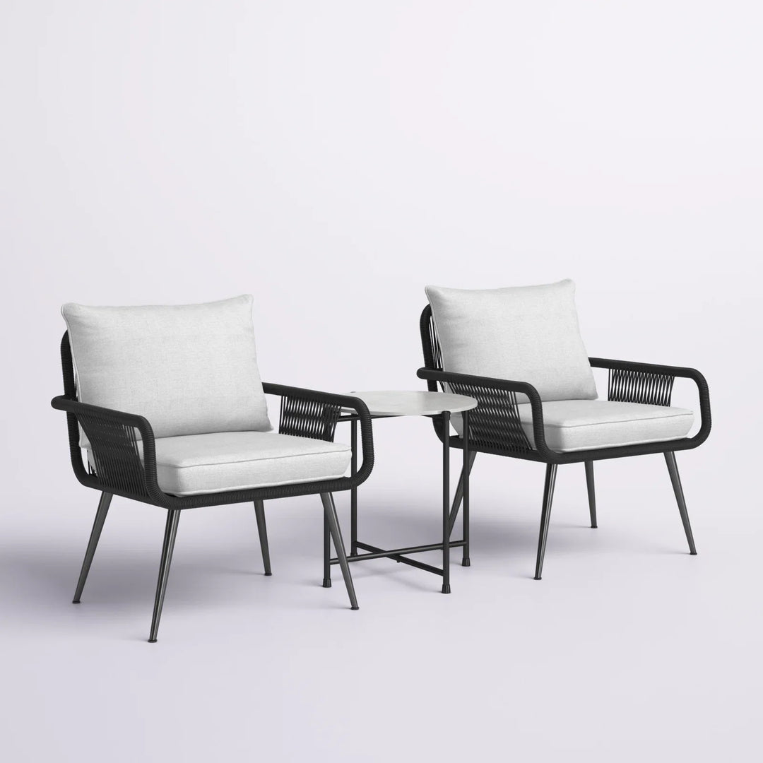 Virasat Outdoor Patio Seating Set 2 Chairs and 1 Table Set (Black) Braided & Rope