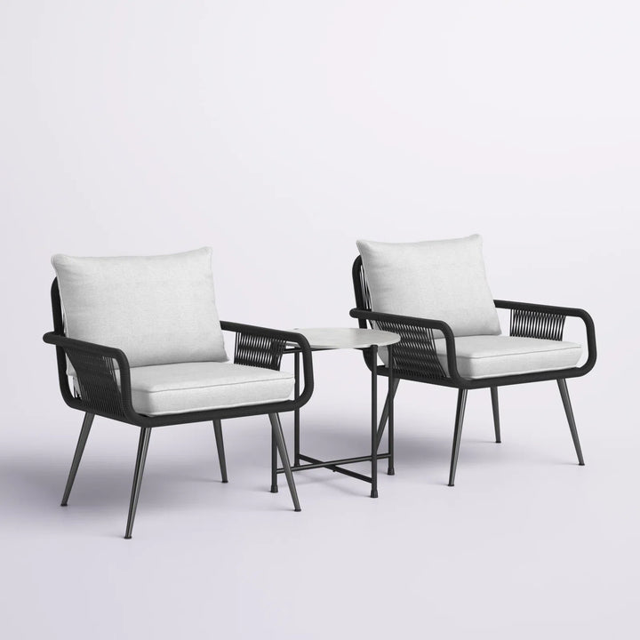 Virasat Outdoor Patio Seating Set 2 Chairs and 1 Table Set (Black) Braided & Rope