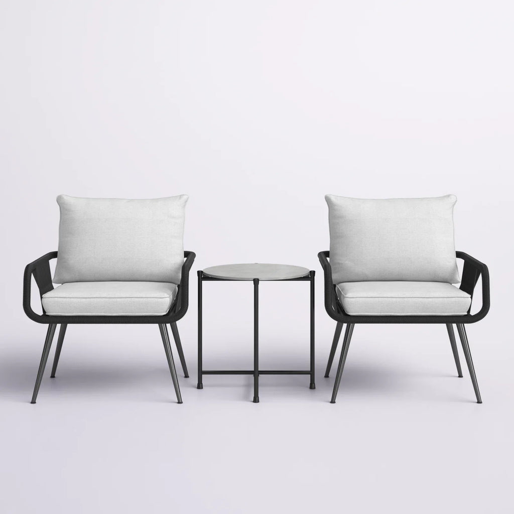 Virasat Outdoor Patio Seating Set 2 Chairs and 1 Table Set (Black) Braided & Rope-VIRASAT FURNITURE & FURNISHING