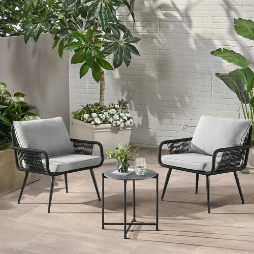 Virasat Outdoor Patio Seating Set 2 Chairs and 1 Table Set (Black) Braided & Rope-VIRASAT FURNITURE & FURNISHING