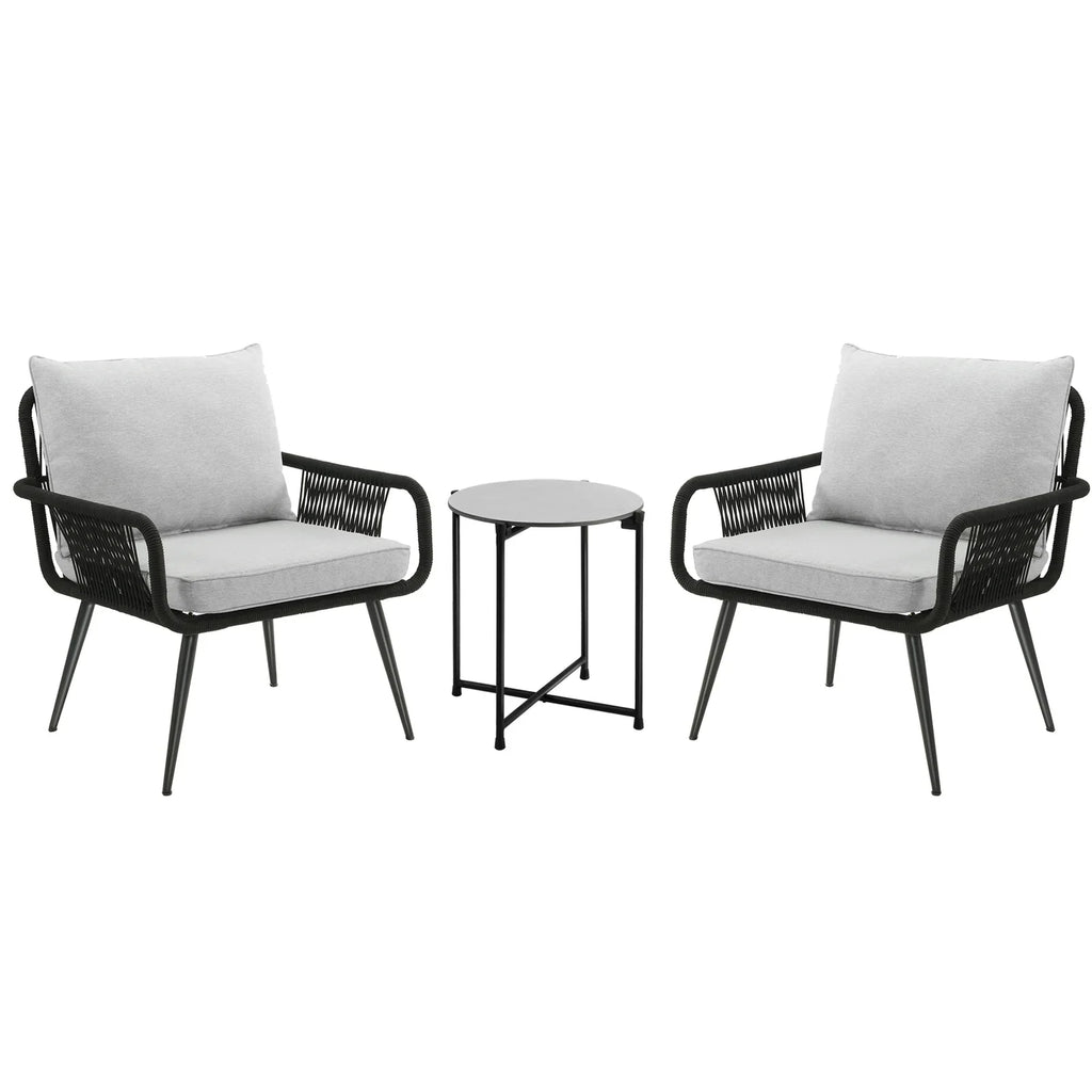 Virasat Outdoor Patio Seating Set 2 Chairs and 1 Table Set (Black) Braided & Rope-VIRASAT FURNITURE & FURNISHING