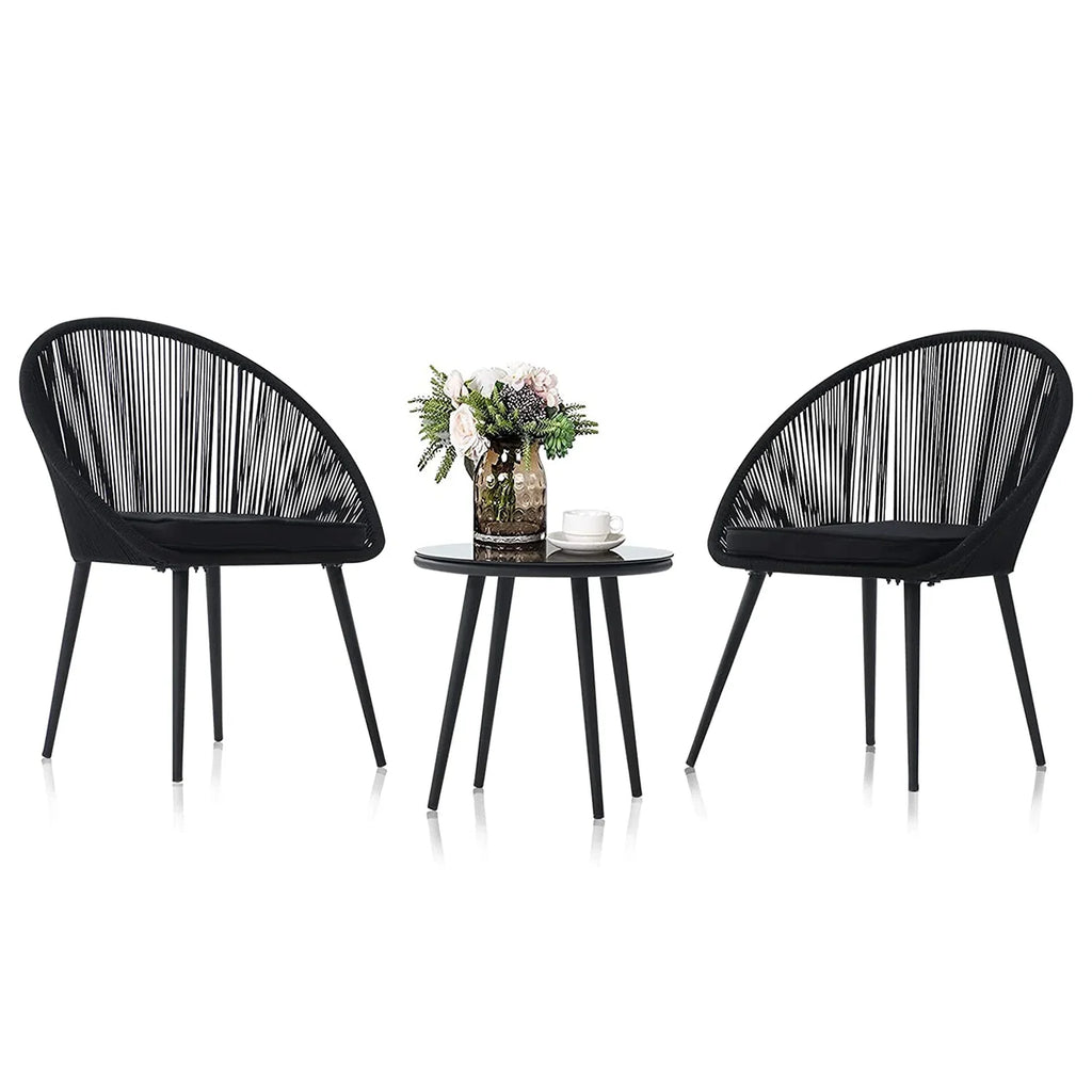 Virasat Outdoor Patio Seating Set 2 Chairs and 1 Table Set (Black)-VIRASAT FURNITURE & FURNISHING
