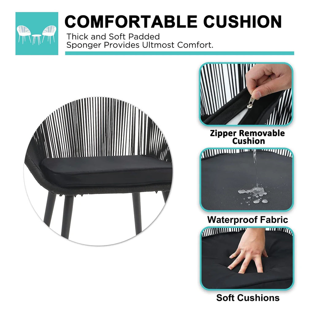 Virasat Outdoor Patio Seating Set 2 Chairs and 1 Table Set (Black)-VIRASAT FURNITURE & FURNISHING