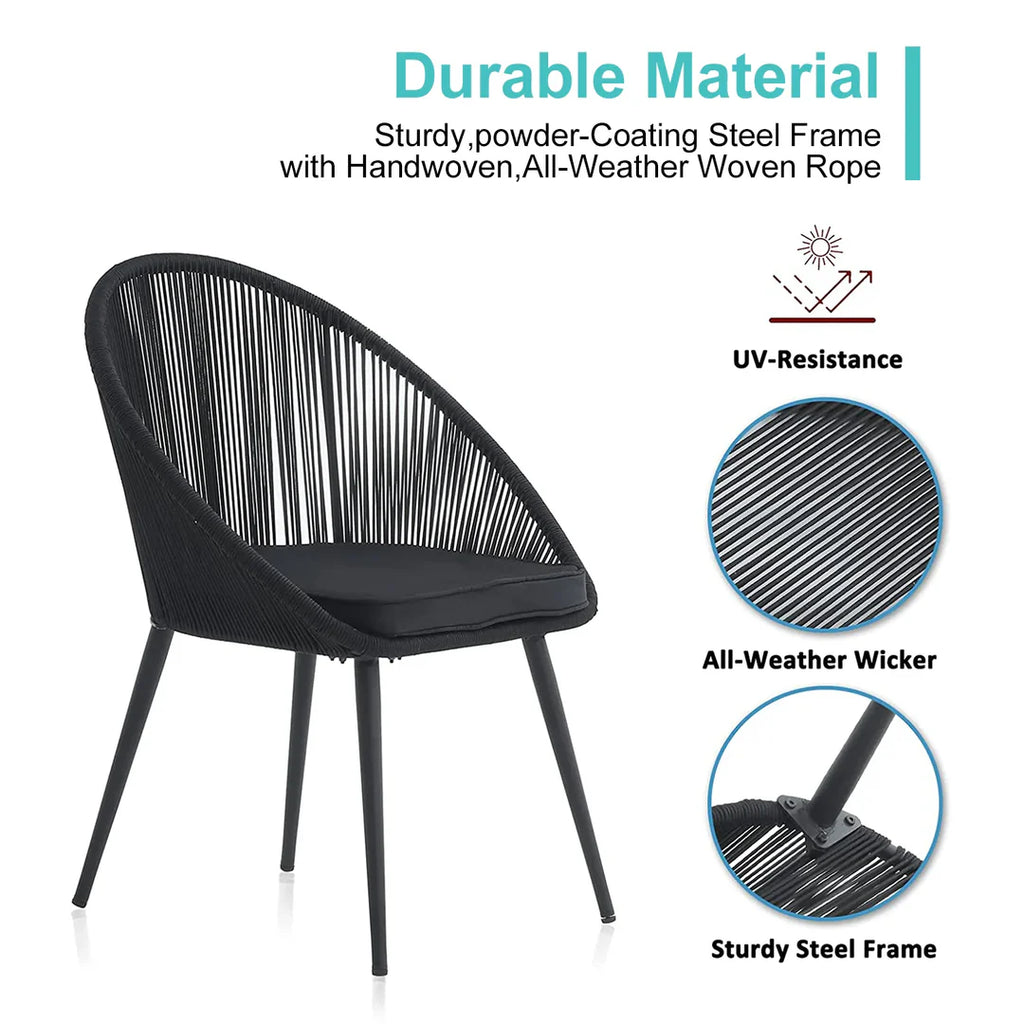 VIRASAT FURNITURE KAAY OUTDOOR PATIO SEATING SET 2 CHAIRS AND 1 TABLE SET (BLACK) BRAIDED & ROPE