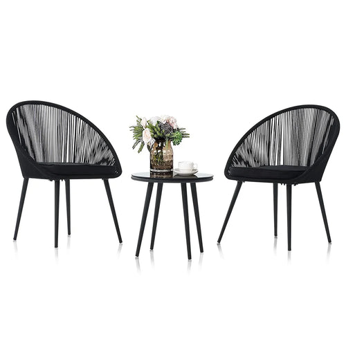 VIRASAT FURNITURE KAAY OUTDOOR PATIO SEATING SET 2 CHAIRS AND 1 TABLE SET (BLACK) BRAIDED & ROPE