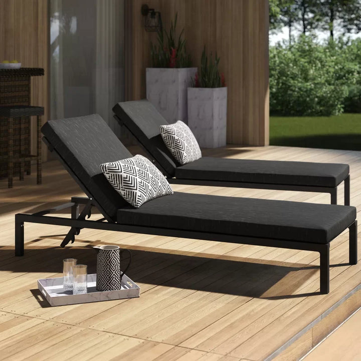 Virasat Outdoor Swimming Poolside Lounger Set of 2 Black