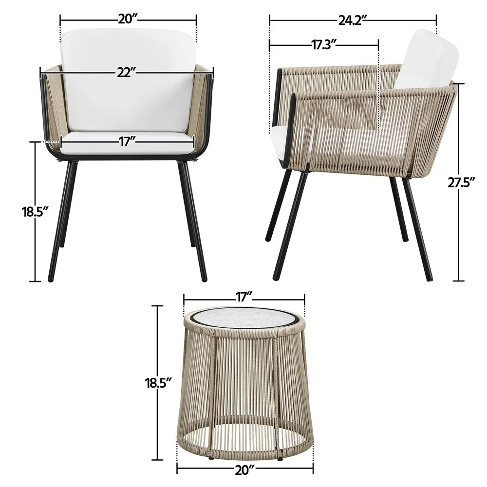 Virasat Outdoor Patio Seating Set 2 Chairs and 1 Table Set (Cream) Braided & Rope-VIRASAT FURNITURE & FURNISHING