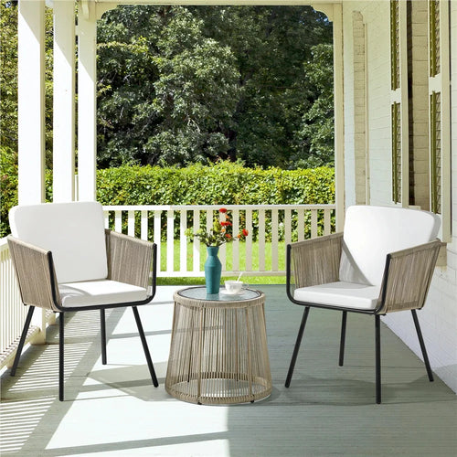 Virasat Outdoor Patio Seating Set 2 Chairs and 1 Table Set (Cream) Braided & Rope-VIRASAT FURNITURE & FURNISHING