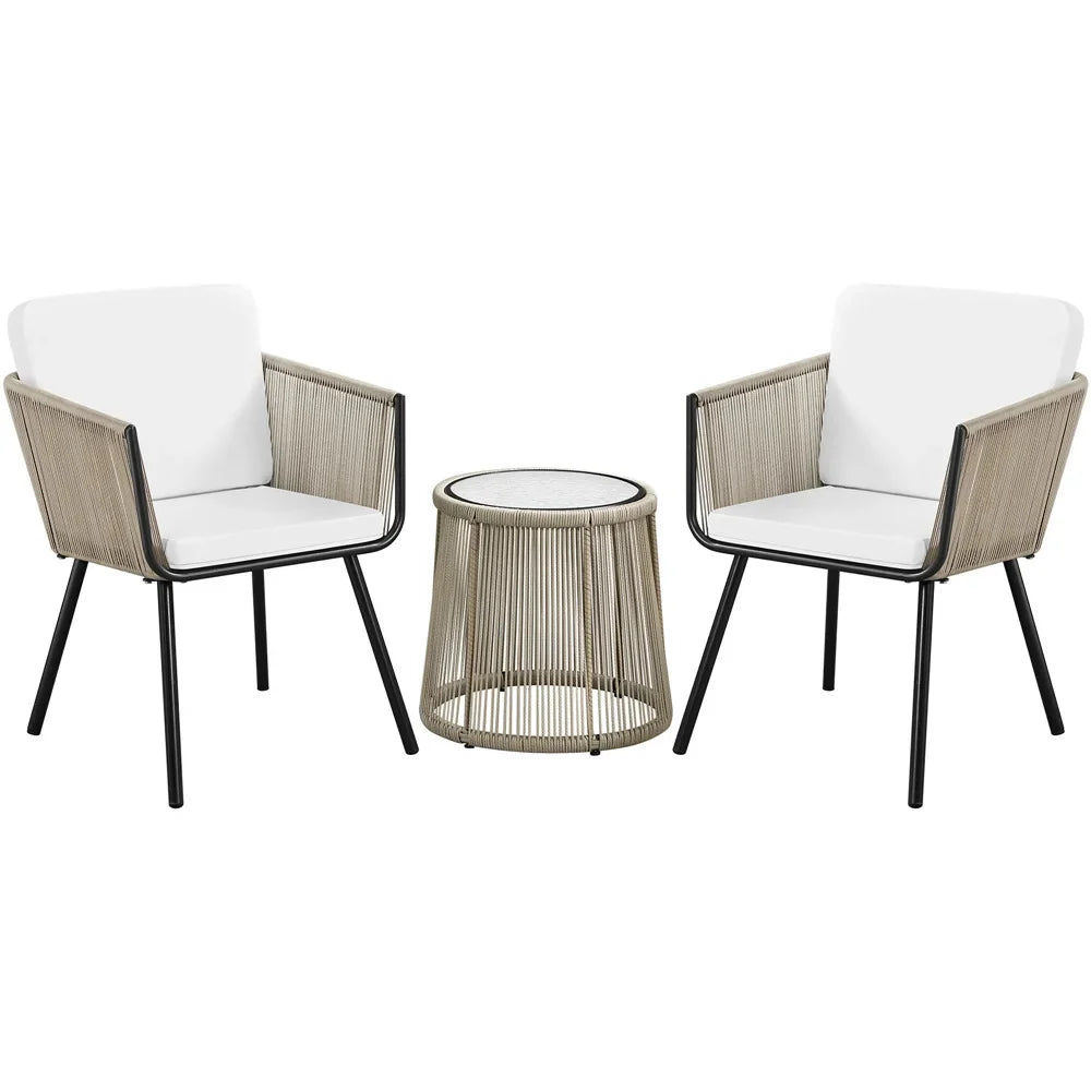 Virasat Outdoor Patio Seating Set 2 Chairs and 1 Table Set (Cream) Braided & Rope-VIRASAT FURNITURE & FURNISHING
