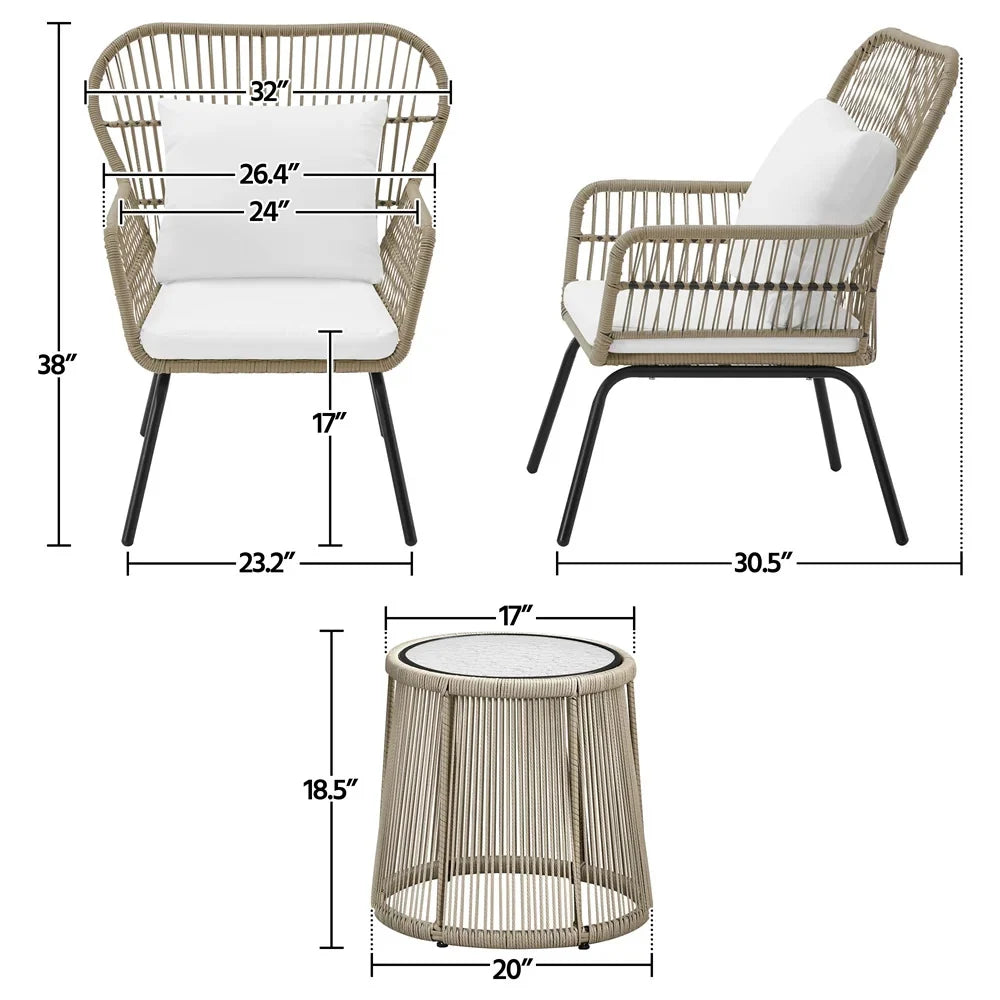 Virasat Outdoor Patio Seating Set 2 Chairs and 1 Table Set Cream-VIRASAT FURNITURE & FURNISHING