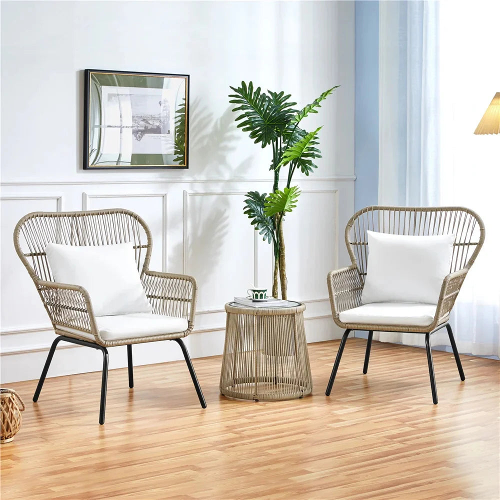 Virasat Outdoor Patio Seating Set 2 Chairs and 1 Table Set Cream-VIRASAT FURNITURE & FURNISHING