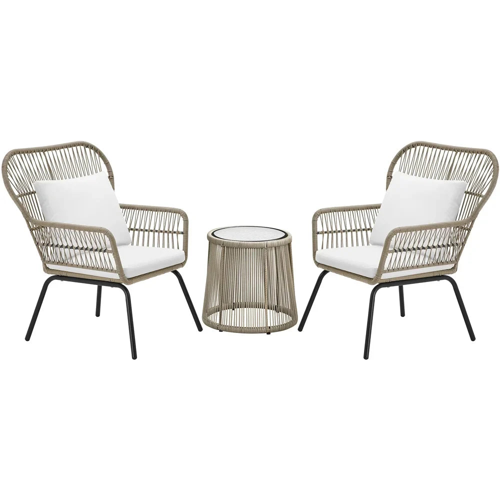 Virasat Outdoor Patio Seating Set 2 Chairs and 1 Table Set Cream-VIRASAT FURNITURE & FURNISHING