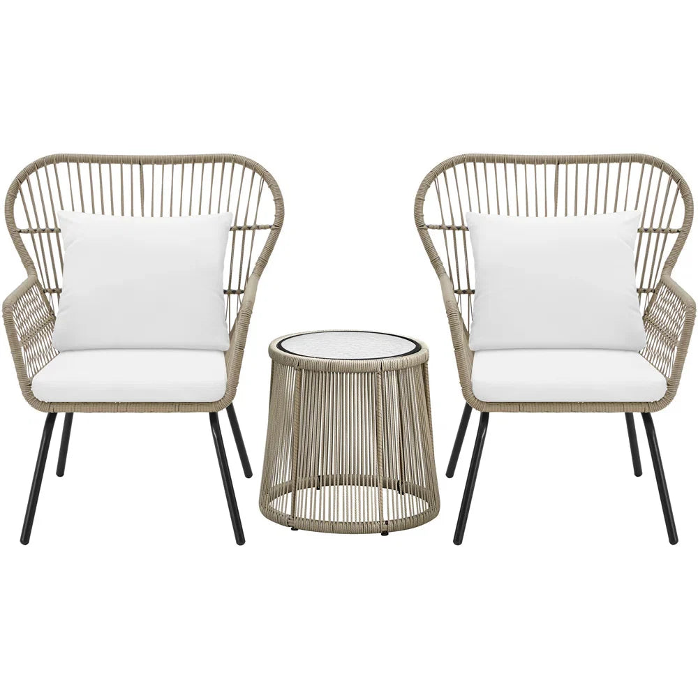Virasat Outdoor Patio Seating Set 2 Chairs and 1 Table Set Cream-VIRASAT FURNITURE & FURNISHING